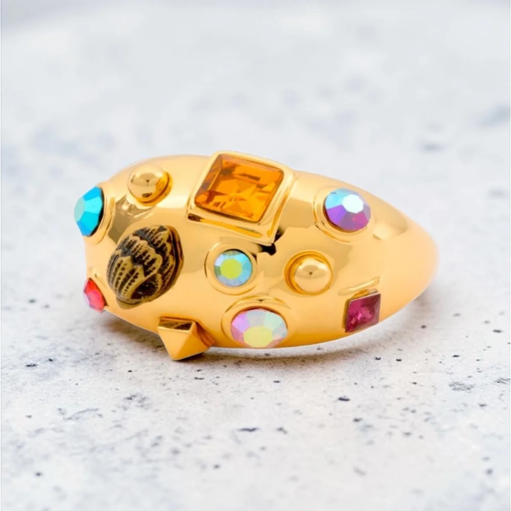 Kurt Geiger Mixed Crystal Cocktail Ring In Velvet Ring Box, NWT - Picture 3 of 6